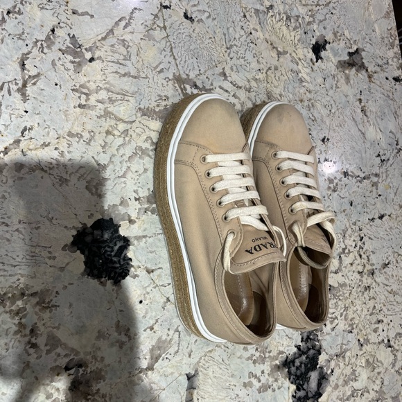 PRADA Women Cream/Tan Sneakers 37.5 - Picture 1 of 8